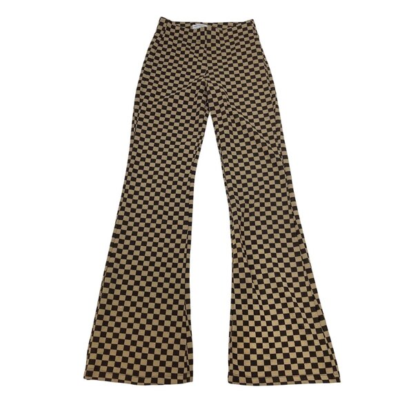 Urban Outfitters Women’s Checkered Pants Boot Cut Tan/Brown Size Small - Picture 1 of 8